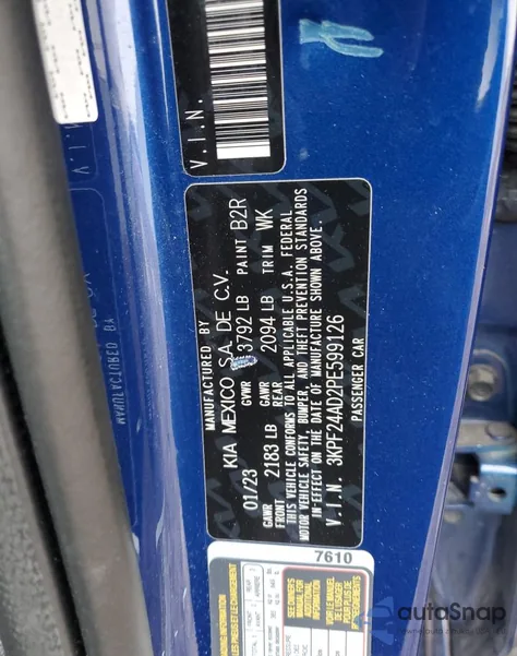 2023 Kia Forte Lx from USA, damaged, VIN 3KPF24AD2PE599126